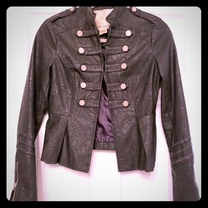 Black faux-leather military jacket